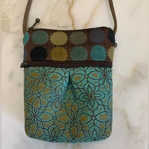Maruca Handmade Sprout Small Crossbody Bag Purse Aqua Brown Festival Travel